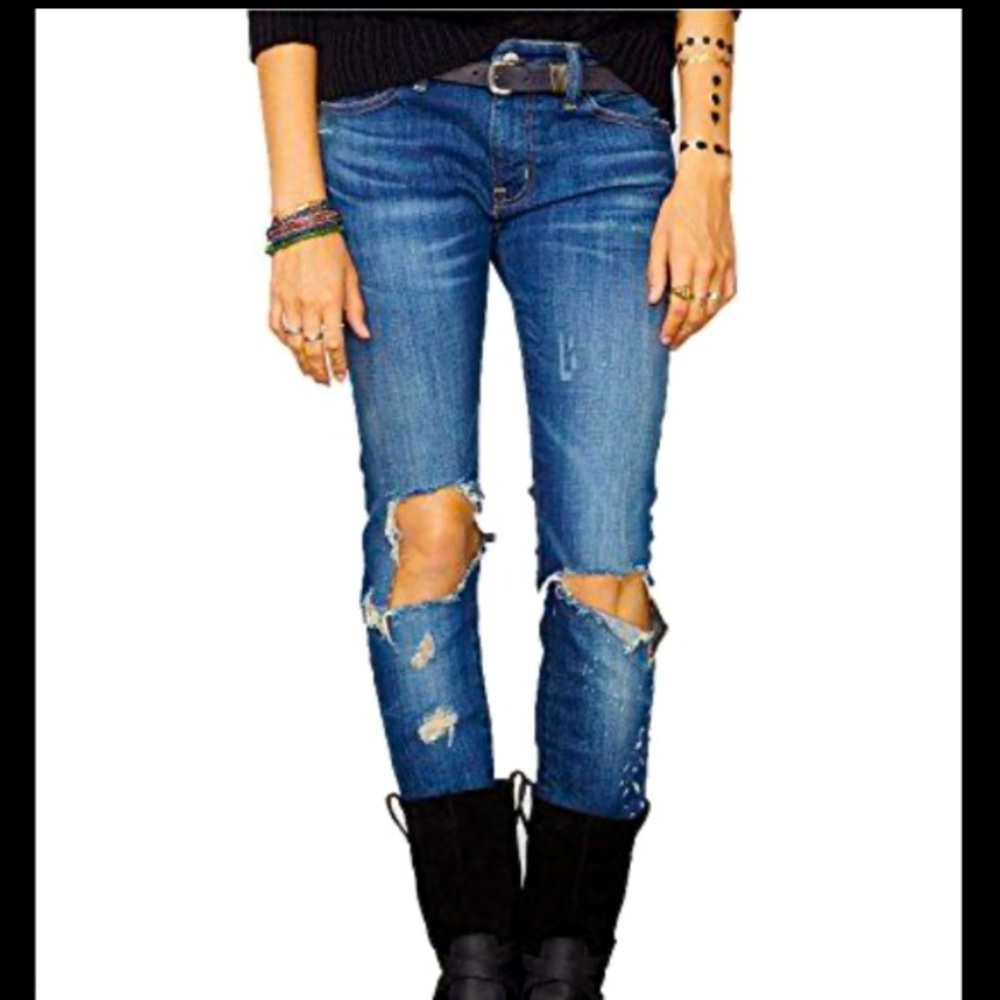 Womens DENIM & SUPPLY Ralph Lauren RIPPED KNEE Low Slim Jeans Sz 26